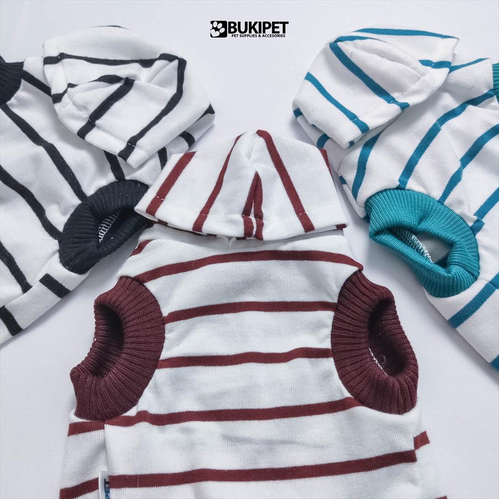 baju kucing anjing kelinci monyet lucu murah aksesoris hewan kecil - TANK HOODIE STRIPE WHITE