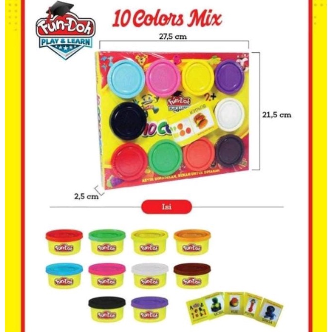 Mainan Anak Fundoh Isi 10 Warna Mix/Mainan Anak Edukasi Fundoh 28004