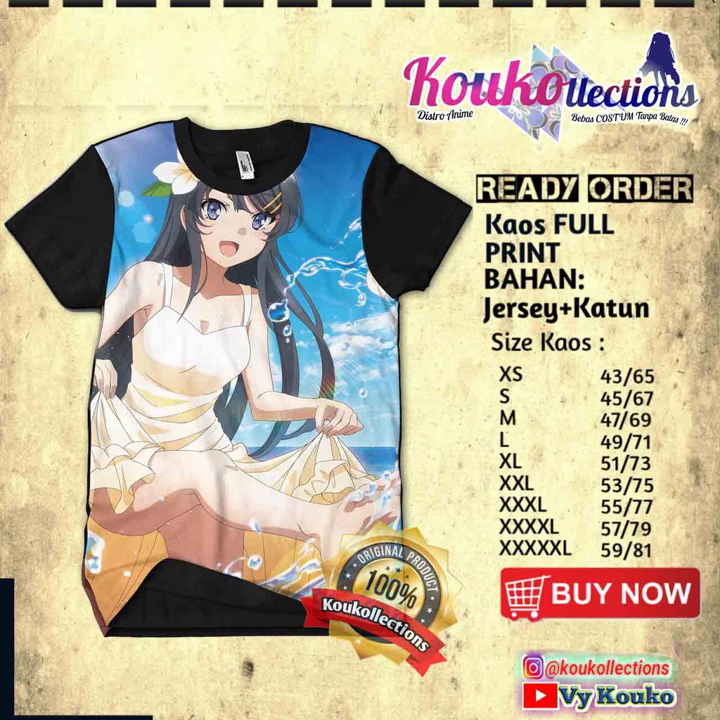 Kaos Anime Seishun Buta Yaro Sakurajima Mai Fullprint anime stuff,poster anime,jaket,buff