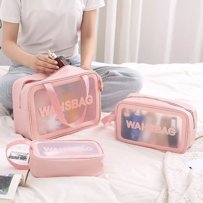 Tas Kosmetik Transparant Travel Wanita Washbag Organizer Portable Dompet Kosmetik Toiletry Waterproof Pouch Make Up Anti Air F661