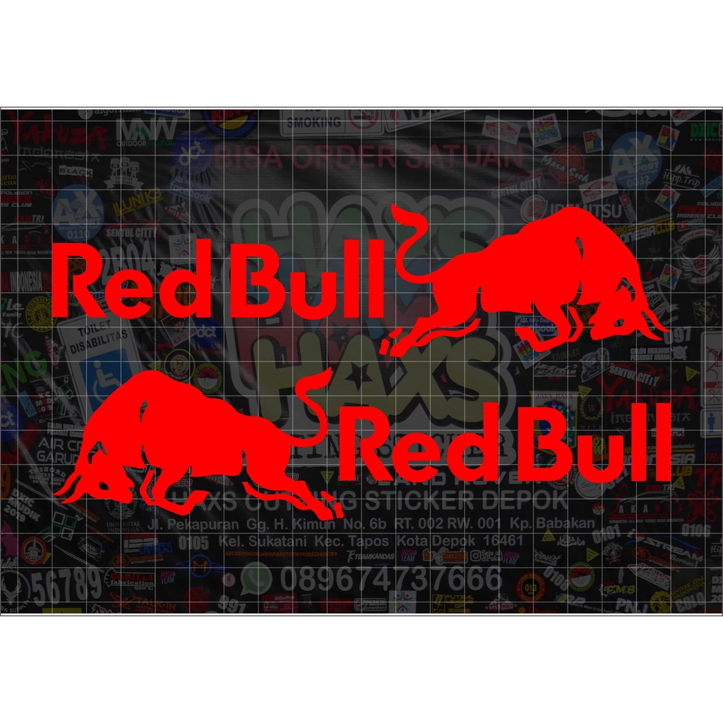 Cutting Sticker Red Bull Logo Dan Tulisan Sepasang