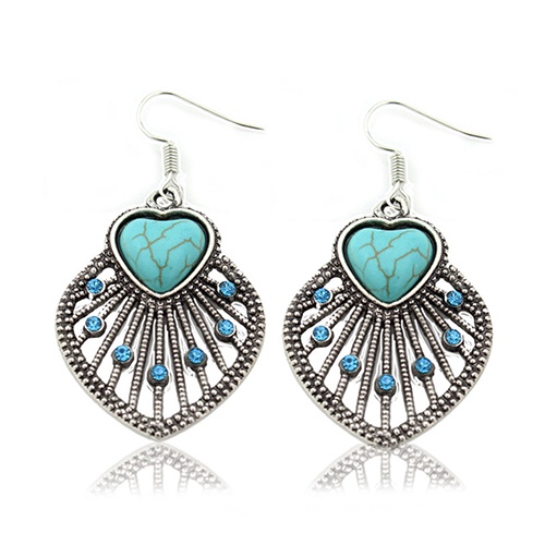 Hu Hu Hu Hu Hu Alat Bantu Pasang Kacamata♡ Anting Kait Gantung Desain Daun Hollow Hias Turquoise Gaya Bohemian Untuk Wanita