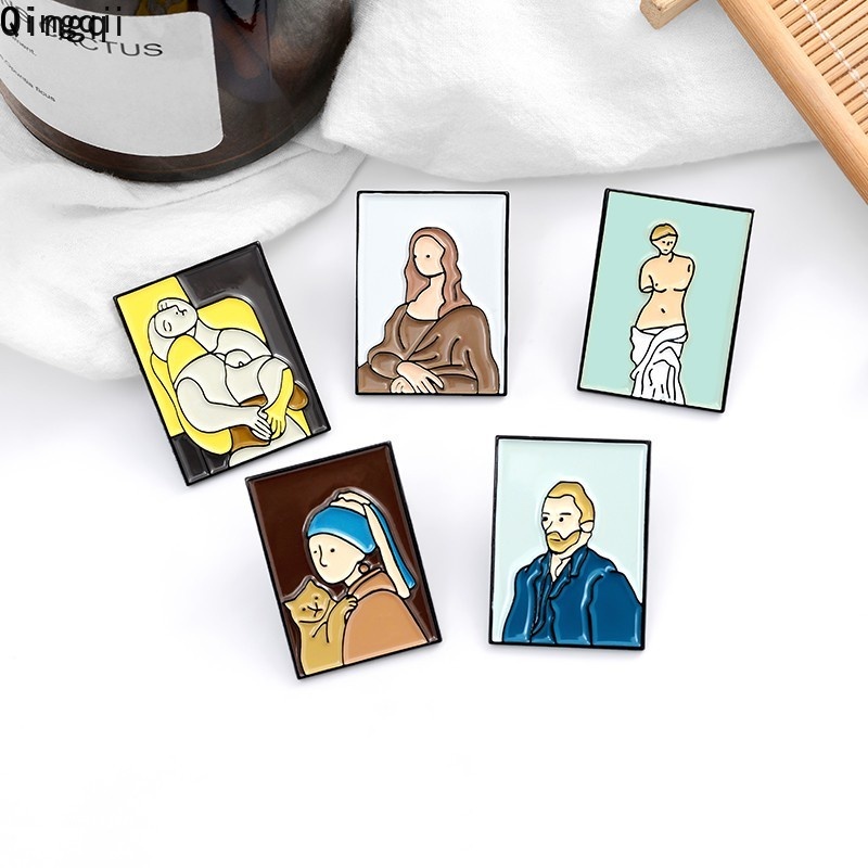 Bros Pin Enamel Desain Kartun Lukisan Minyak Van Gogh Venus Untuk Kerah Kemeja