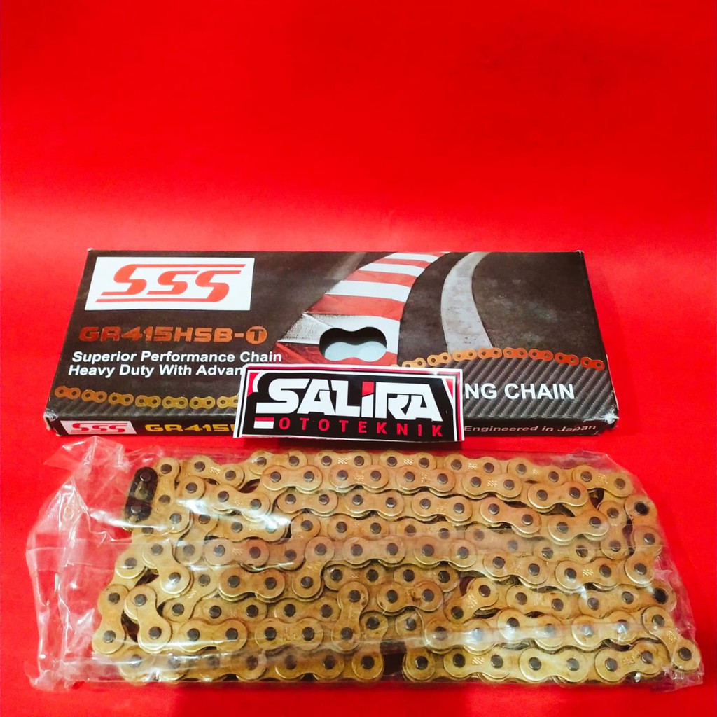 Rantai Rante Mesin Roda SSS 415 428 520 HSBT HSB SB Gold Panjang 110L 120L 124L 130L 140L