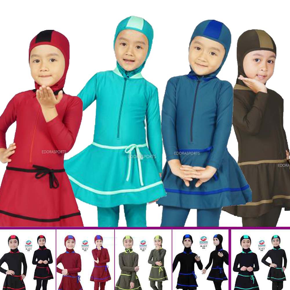 Baju Renang Anak Perempuan Muslimah Usia TK dengan jilbab/ Stelan