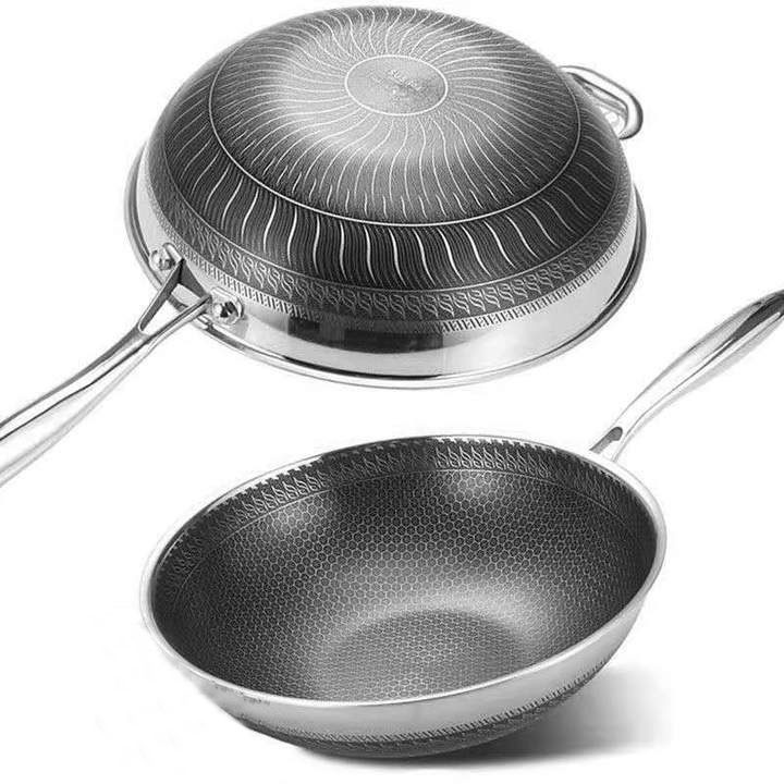 Wok Pan Stainless Steel  32 cm Dongyuan Wajan Anti Lengket Dengan Tutup Kaca