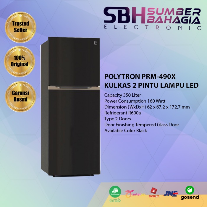 POLYTRON PRM-490X KULKAS 2 PINTU LAMPU LED (NEW) (KHUSUS BANDUNG)