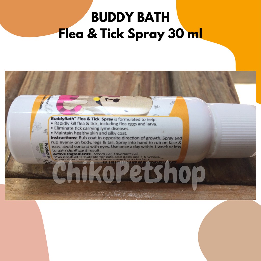 BUDDY BATH FLEA &amp; TICK SPRAY Spray Anti Kutu budy bath flea &amp; tick spray untuk Kucing Anjing 30 ml