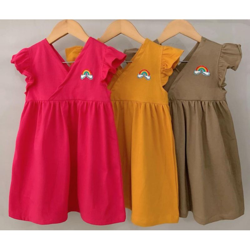 PILIH WARNA Dress Patch Pelangi Smilee 1-5 tahun | Dress Bahan Kaos