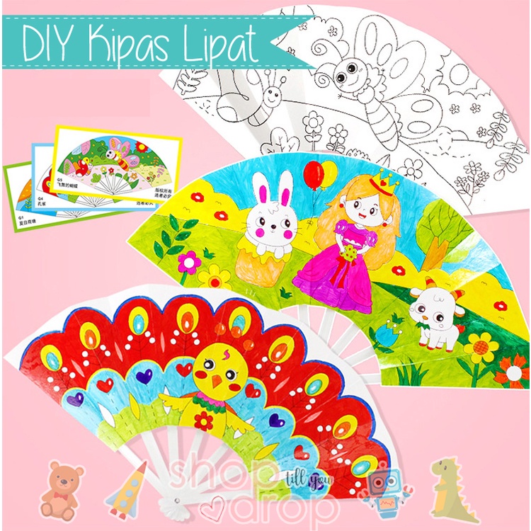 Mainan DIY Mewarnai Kipas Lipat - Mainan edukasi DIY Coloring Fan Kipas Tangan Lipat