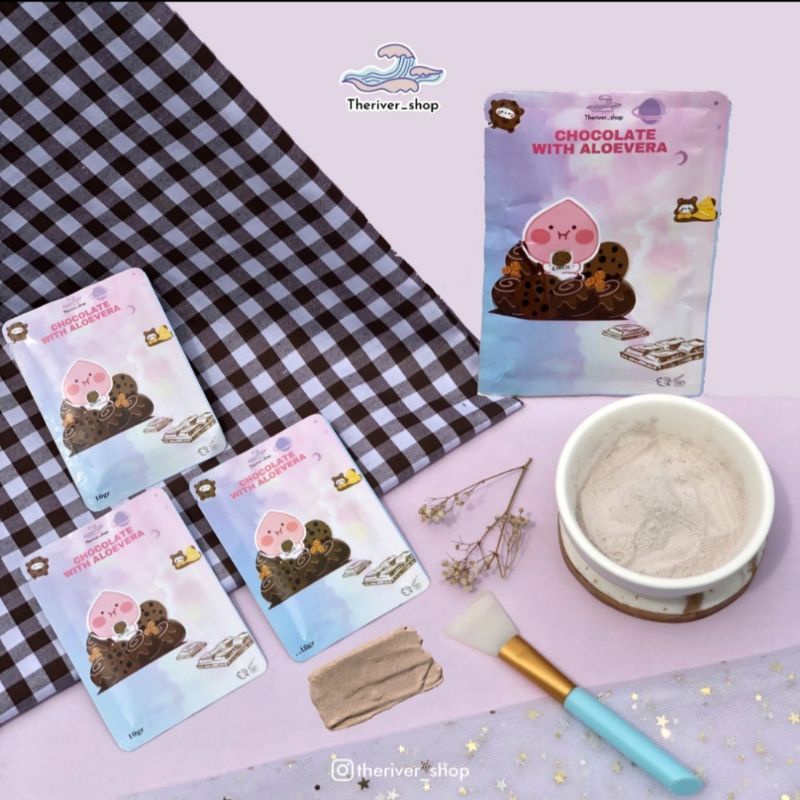 THERIVER_SHOP Masker Organik 3 in 1 (10gr) BPOM - CHOCOLATE With Aloevera | Masker Original |  Clay 