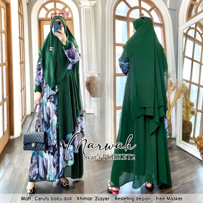 Marwah Syari PLISKET 2 Free Masker /Maxi Muslim/busana muslim/pesta/gamis/dress/pesta/fashion/promo/
