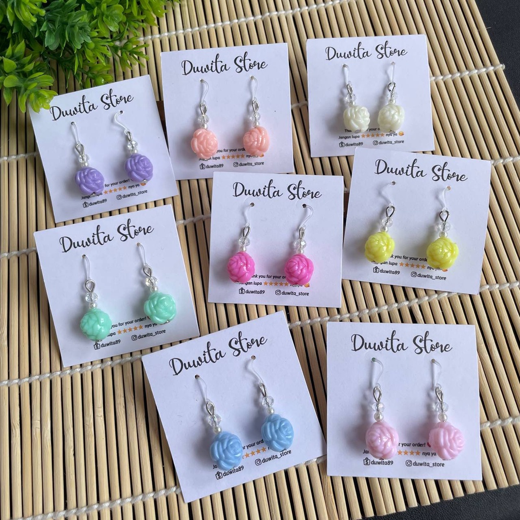 HANDMADE ANTING ANAK/DEWASA KAITAN PLASTIK MOTIF MAWAR-2