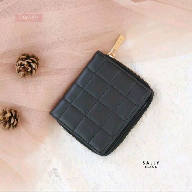 DAMELIA SALLY WALLET BLACK | DOMPET DAMELIA SALLY HITAM NEW | DOMPET LIPAT WANITA QUILTED HITAM