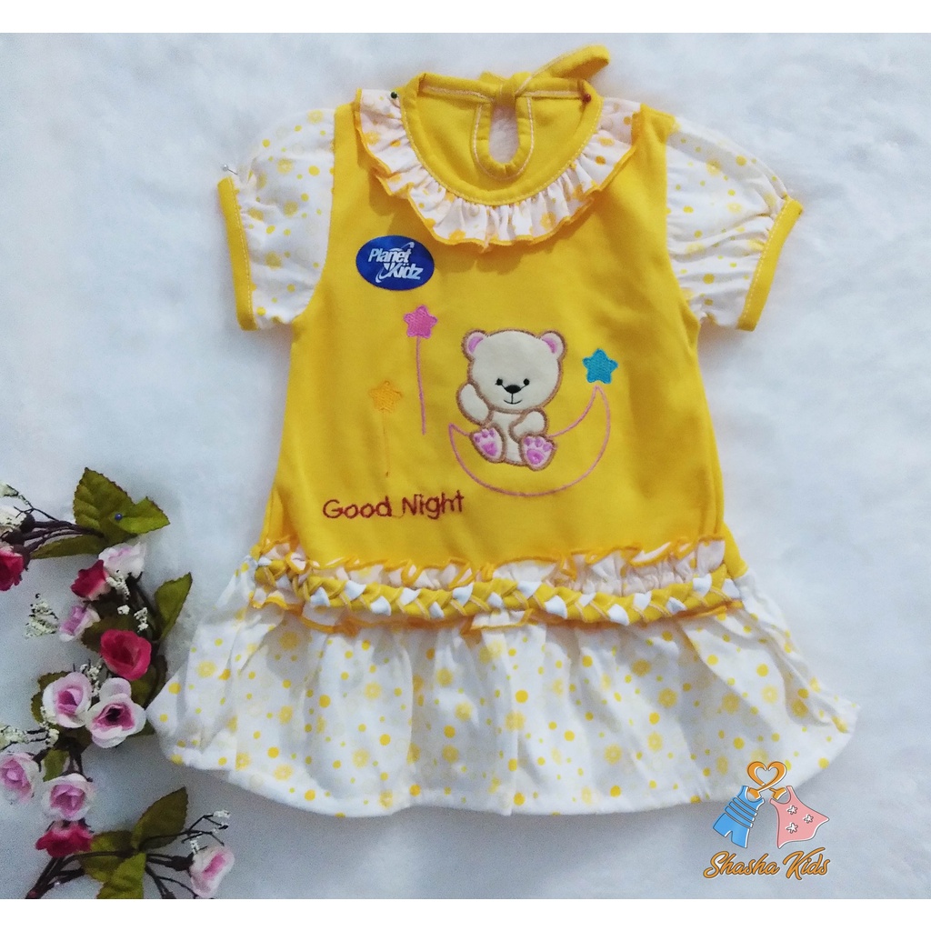 [L-014] Baju Bayi Perempuan/ Dress Bayi Perempuan Planet Kids cantik motif lucu 3-6 bln