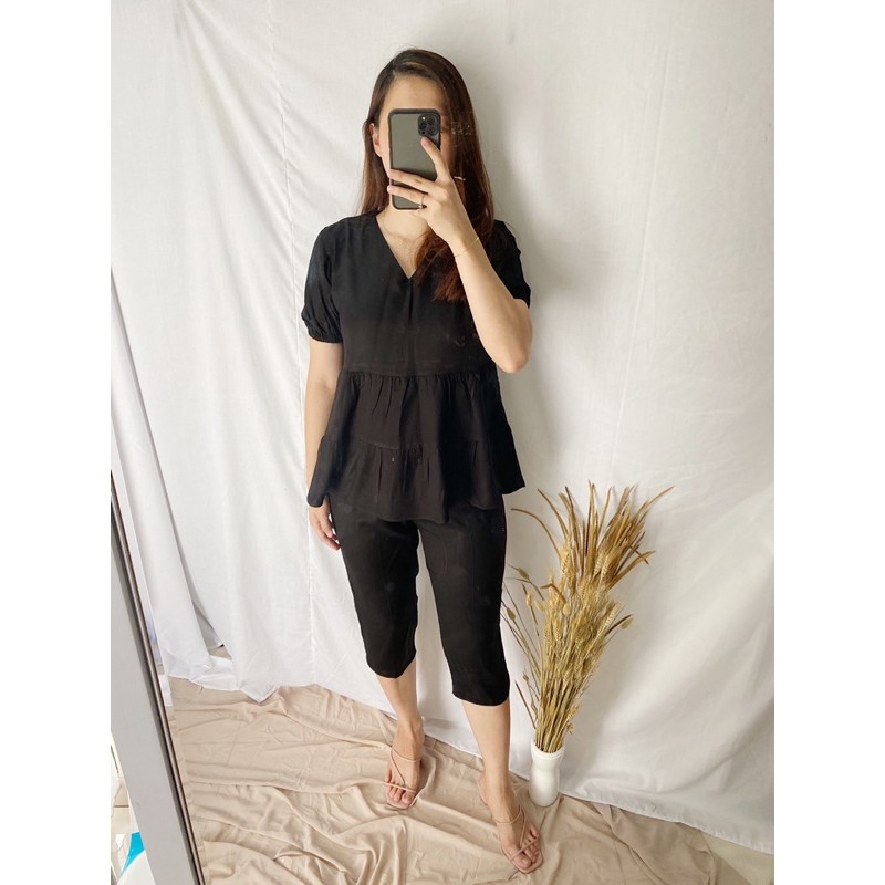 FLONE BASIC SET | HOMEWEAR SET | FASHION WANITA KATUN RAYON RUFFLE