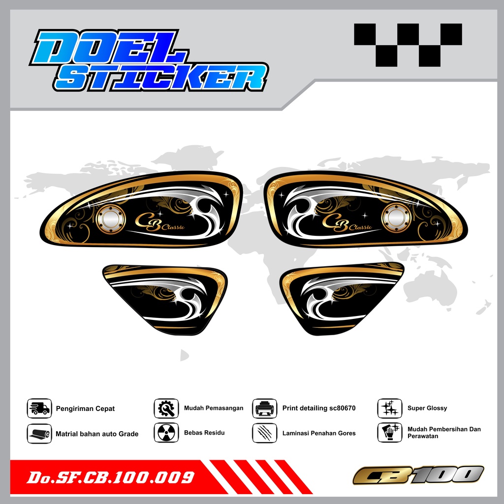 Sticker Striping Honda CB 100 List Variasi Hologram , Crome Doel 009