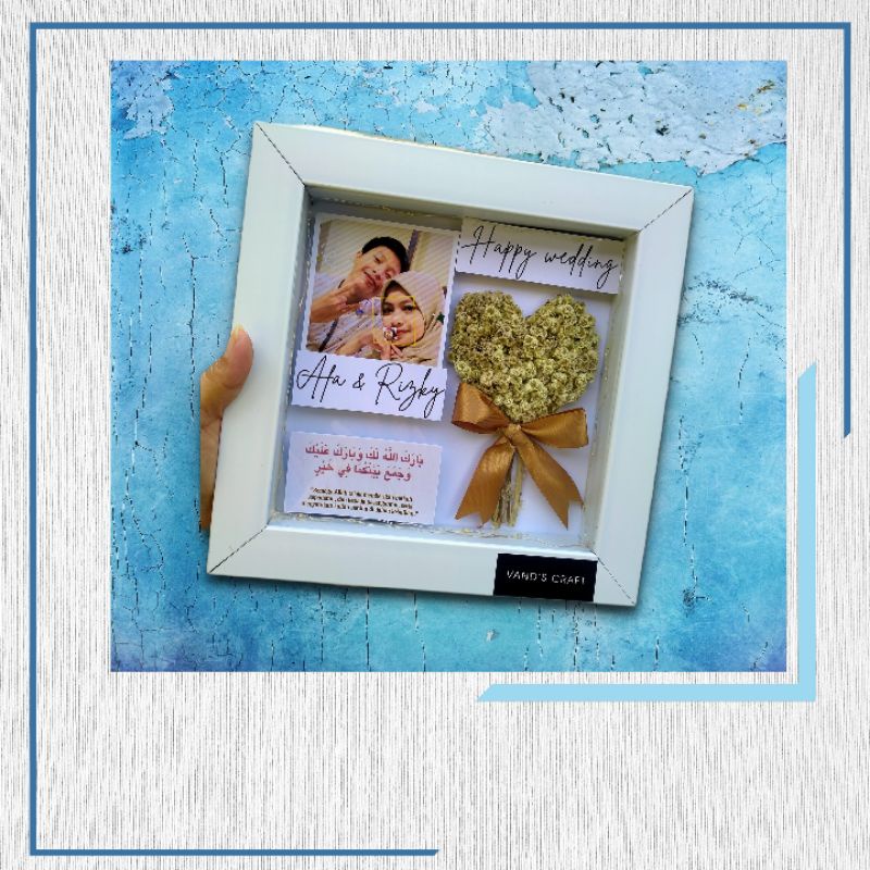 kado kekinian frame custome foto buat bestie bunga edelweis frame putih ukuran 20x20 cute aestetic f