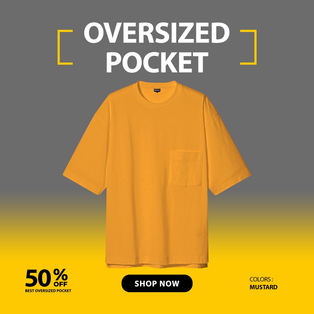 KAOS POLOS OVERSIZE POCKET SAKU PRIA TANGAN PENDEK WARNA KUNING MUSTARD UKURAN S-XL BAHAN COTTON COMBED 24S ORGINAL