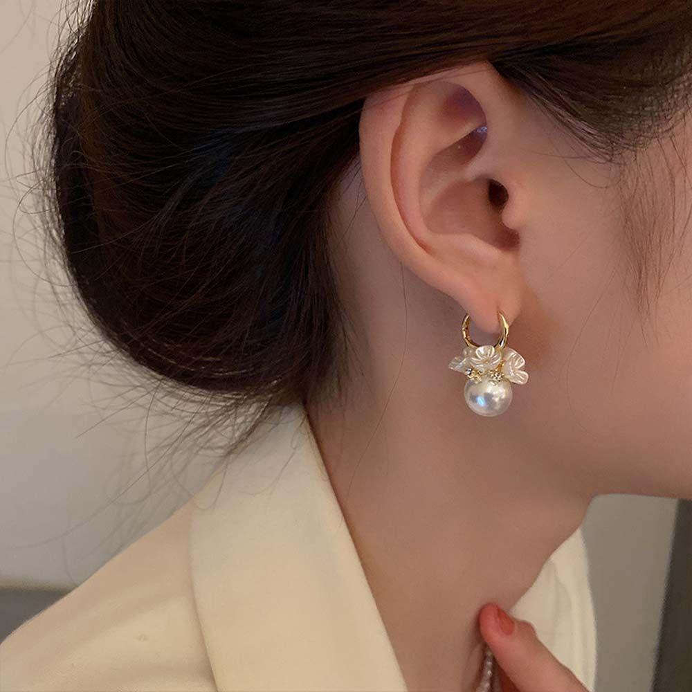 Anting Mutiara Berlian Imitasi Bentuk Geometris Untuk Wanita