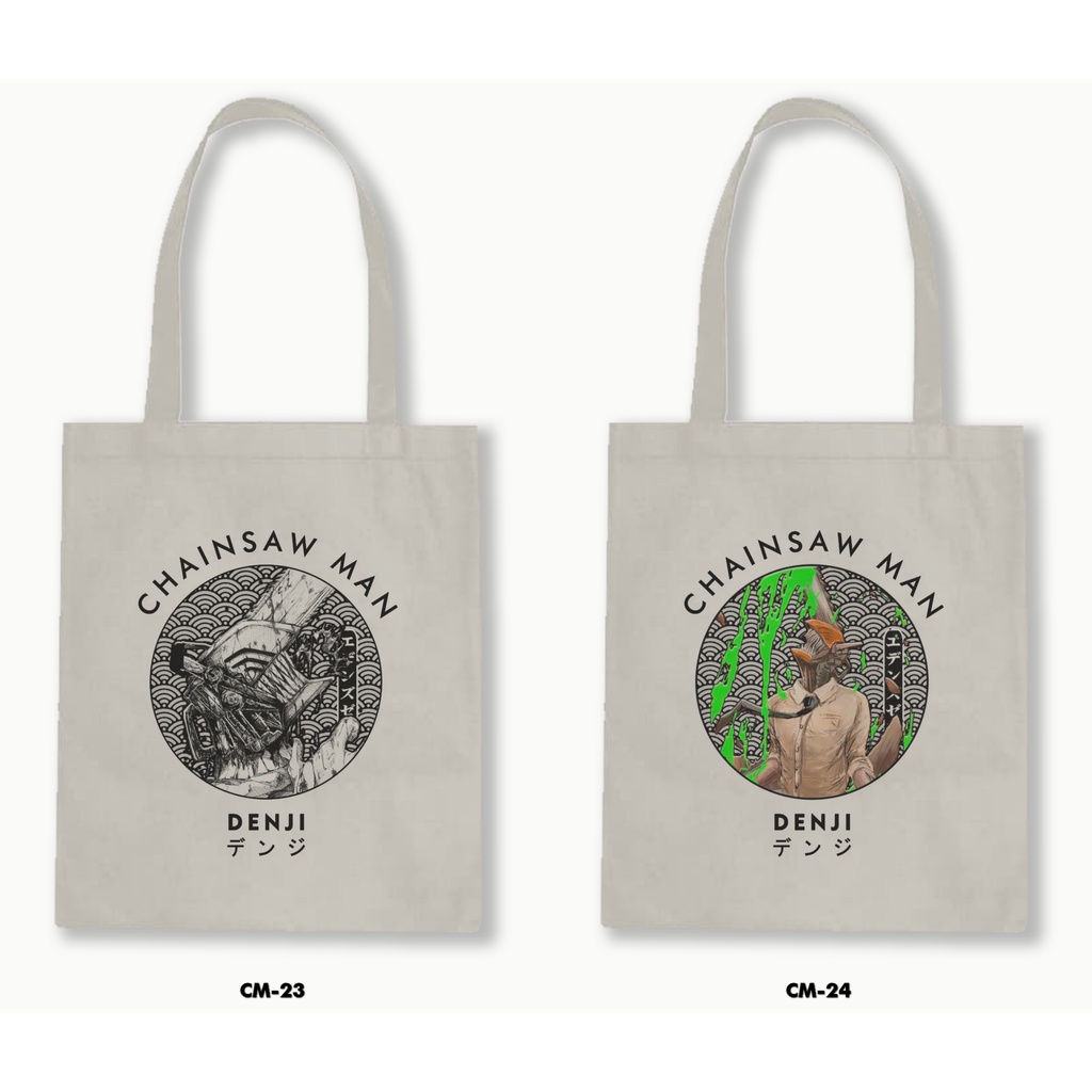 Tas Tote Bag Resleting Kanvas/Blacu  - Chainsaw Man / Anime / Manga 02