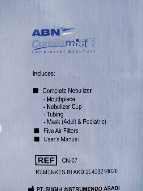 Nebulizer ABN Compamist 1 / nebu abn / compamist 1 / nebulizer abn / alat uap / inhalasi