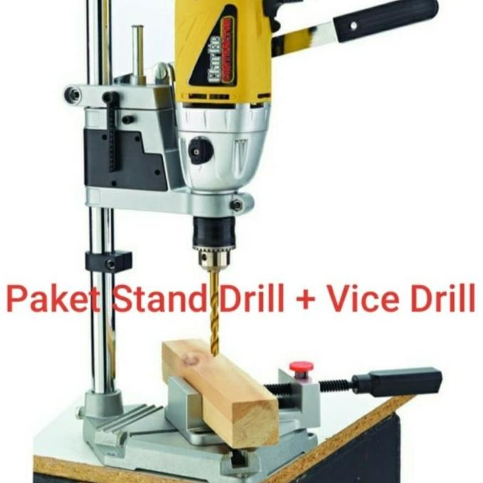 Paket Stand Drill Mesin Bor Tangan Alumunium+Catok Stand Bor, Ragum 4" Termurah