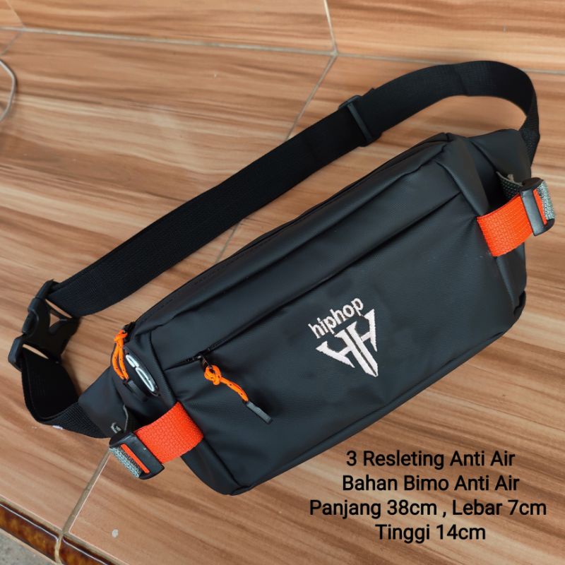 TAS SELEMPANG PINGGANG PRIA ANTI AIR DISTRO BAHAN PREMIUM / WAISTBAG WATERPROOF HIPHOP