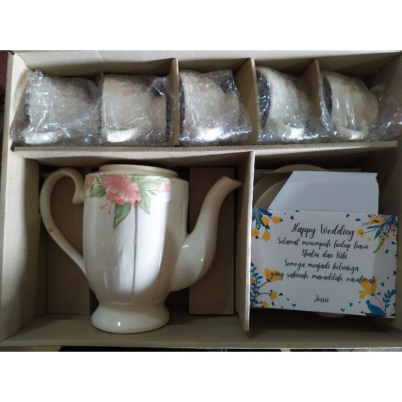 Kado Teko Set Gelas Keramik - Hampers Teko Cantik - Kado Wedding - Kado Pernikahan