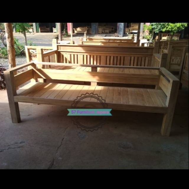 Bale bale polos bangku panjang kursi tamu besar panjang kayu jati mentahan