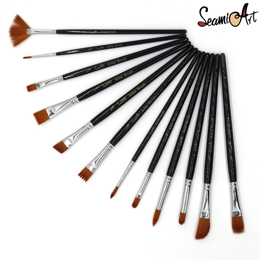 Jual Seamiart_12Pcs Different Shape Nylon Hair Watercolor Painting Brush Set Indonesia|Shopee Indonesia