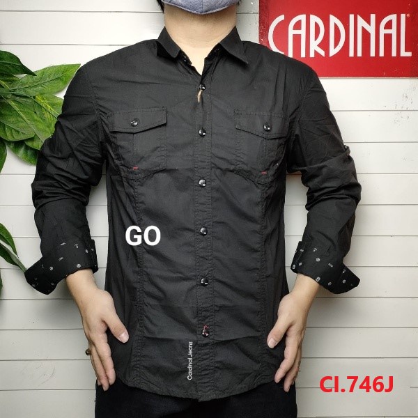 gos KIJF CARDINAL KEMEJA SLIMFIT Pakaian Atasan Pria Hem Casual Santai Motif Original Lengan Panjang