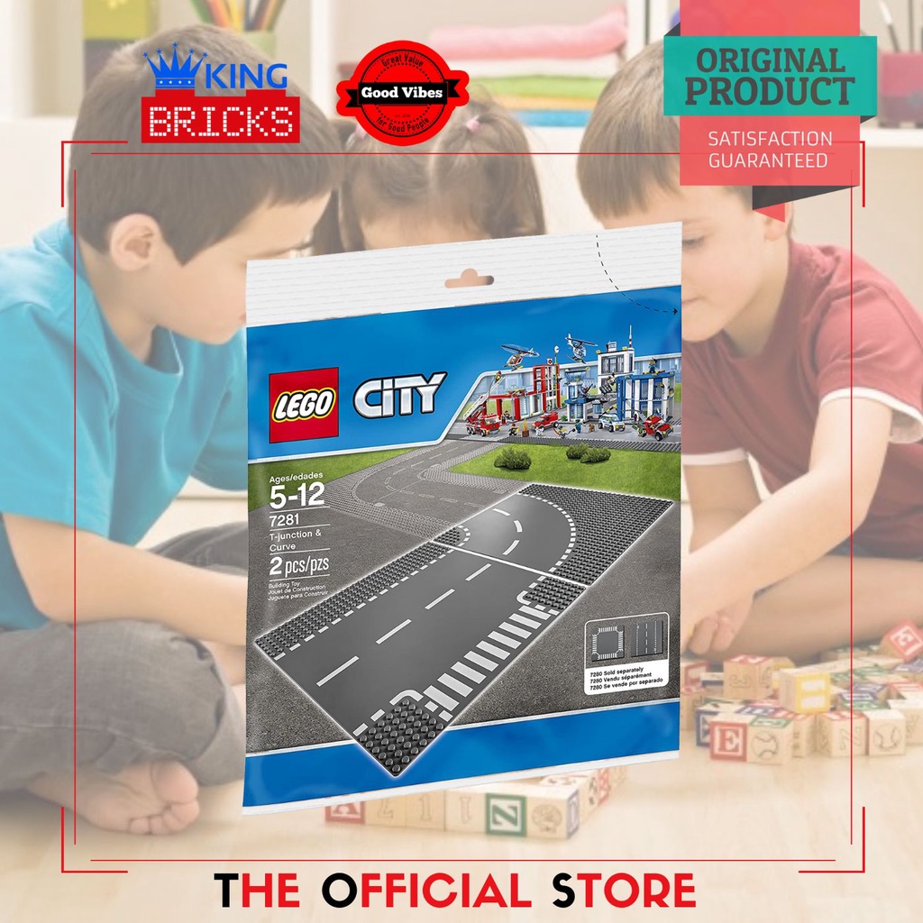 LEGO Original CITY 7281 T-Junction and Curved Road Plates - Mainan Anak Edukasi Papan Jalanan Kota