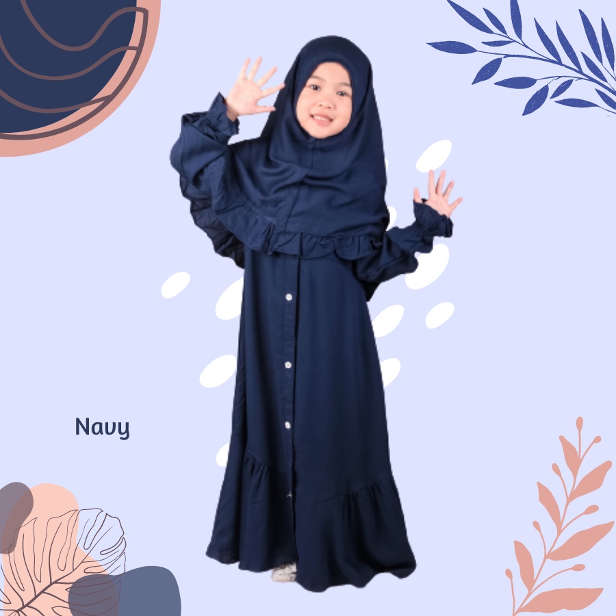 Set Gamis Anak Usia 1 Sampai 2 Tahun Bahan Rayon Premium Terbaru Jasmin Navy