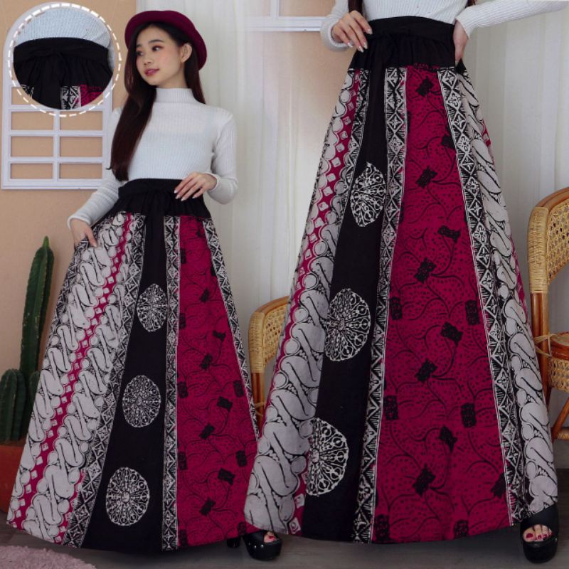 Rok batik cap bawahan seragam batik wanita rok klok rok payung tali