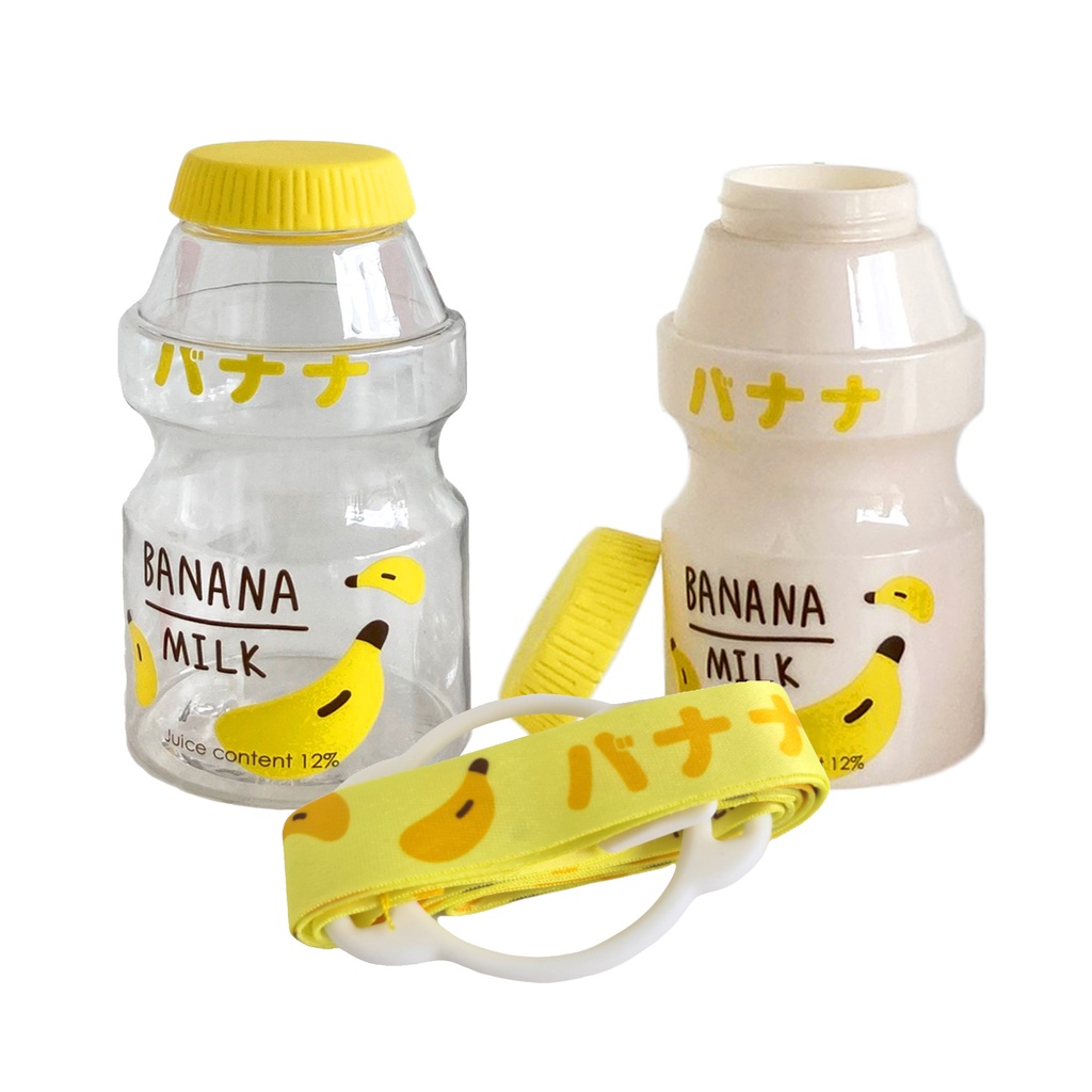 Botol Minum Unik Transparan / Tali dan Non Transparan / Tali Fruity 480ML-Kuning Dan Tali