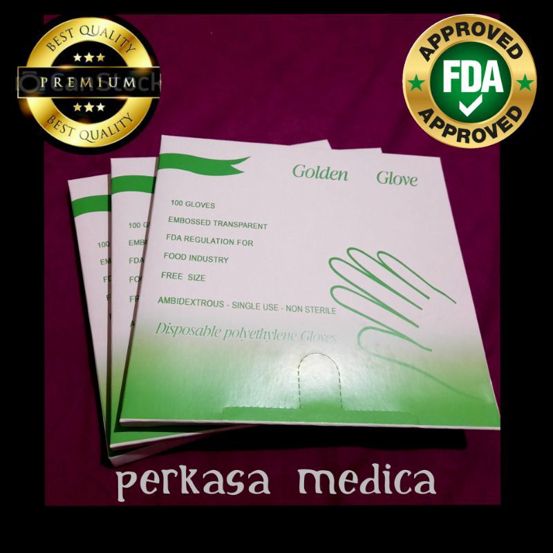 Sarung Tangan Plastik Food Grade FDA Food , aman untuk kesehatan isi 100 (Bisa COD) Golden Gloves