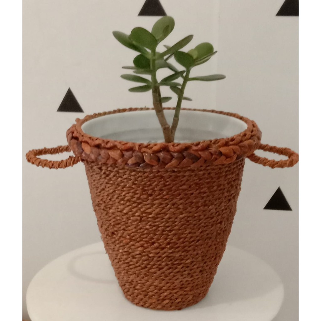 Pot Unik Tinggi 20 Diameter 19+kuping /DIY Pot Bunga Dengan Cover Tali Mendong//pot indoor Hand Made
