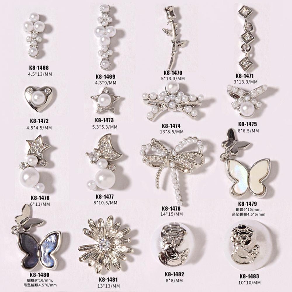 Mxbeauty Kupu-Kupu Nail Art Dekorasi Mewah Shiny Pendant Chains Mutiara Logam Kristal Kuku Zirkon