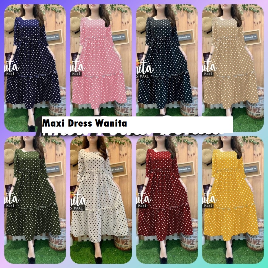 Baju Dress Wanita Muslim Maxi Dress Korea Polka Donita