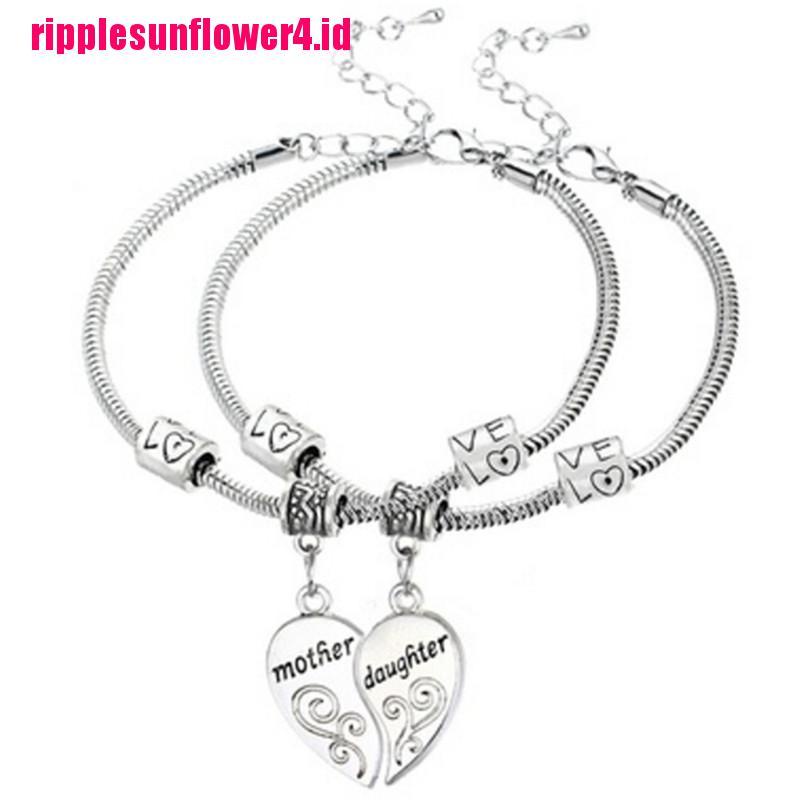 2pcs / set Gelang Tangan Rantai Aksen Hati Motif Tulisan Family Untuk Wanita