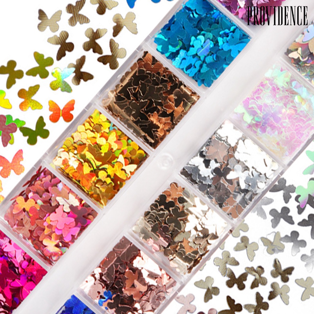 Providence 12 Sekat / Kotak Payet Kupu-Kupu Untuk Aksesoris Nail Art / Manicure DIY Butterfly