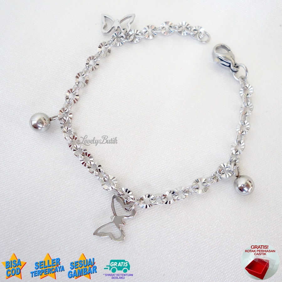 Lovelybutik - Gelang Anak Perempuan Titanium Asli Anti Karat Gelang Tangan Anak Kupu Kecil Anti Luntur Rantai Nori Donat Ukuran 15 Cm Bonus Kotak Perhiasan