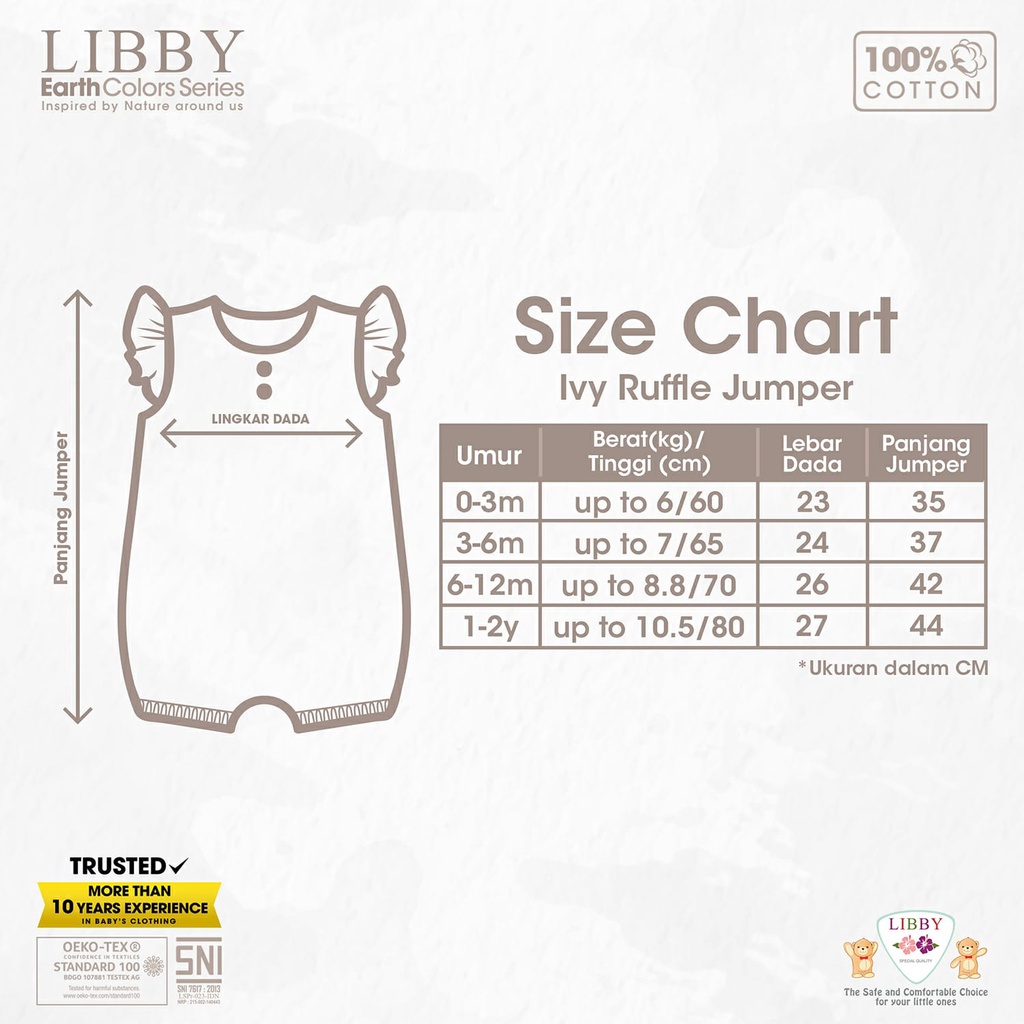 Libby Ivy Romper Ruffle 0-2 Tahun Puffy Jumper Cotton Earth Color Series Jumper Bayi Anak Perempuan V2 V3