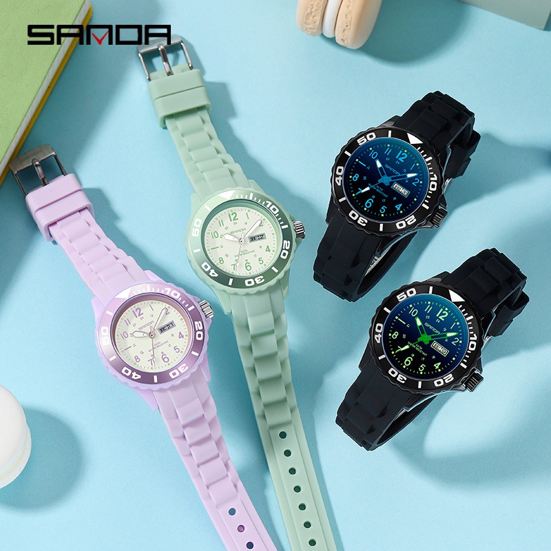 SANDA 1053 Jam Tangan Wanita Analog Tali Rubber Luminous Anti Air WATCHKITE WKOS