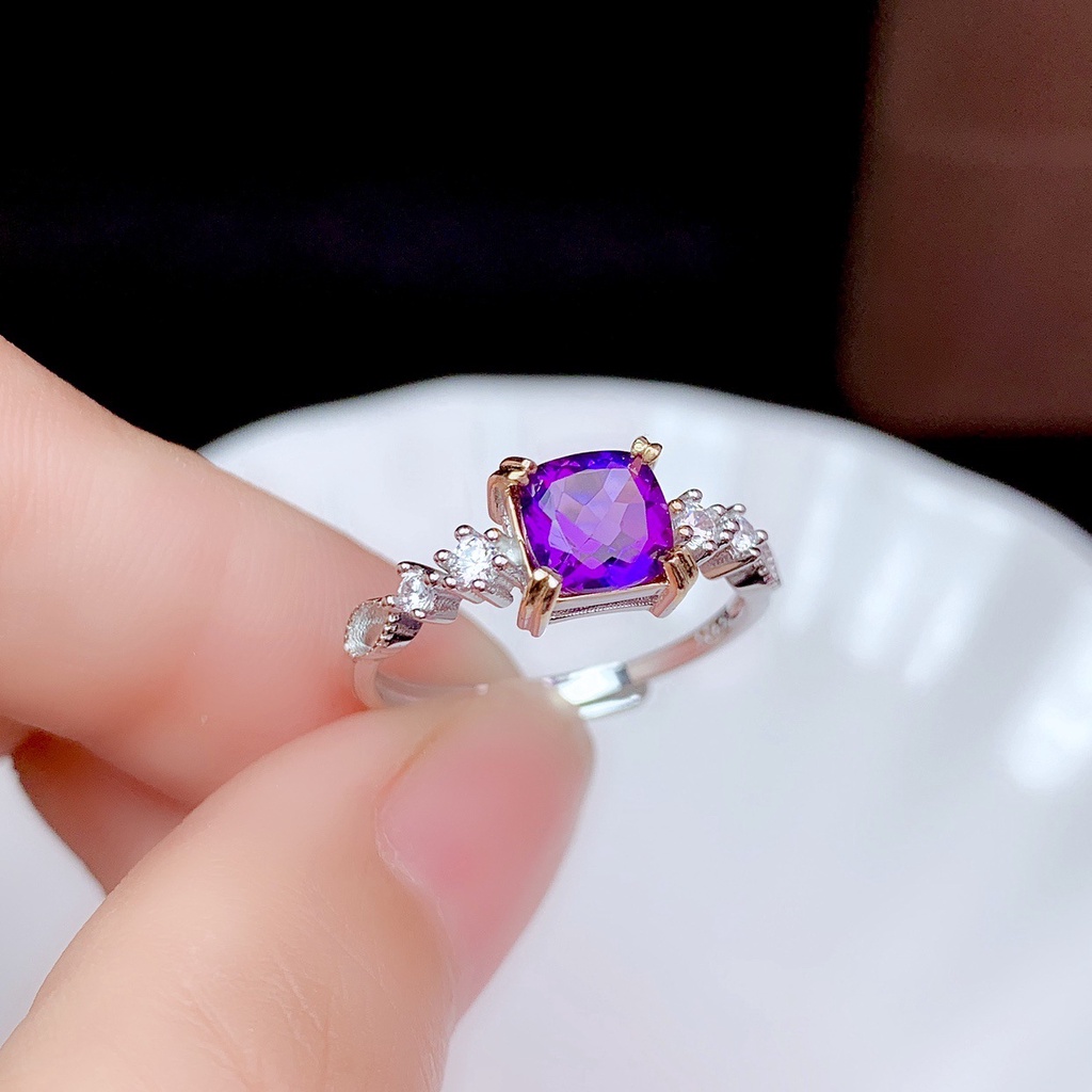 Cincin Silver S925 Hias Kristal Amethyst Ungu Untuk Wanita