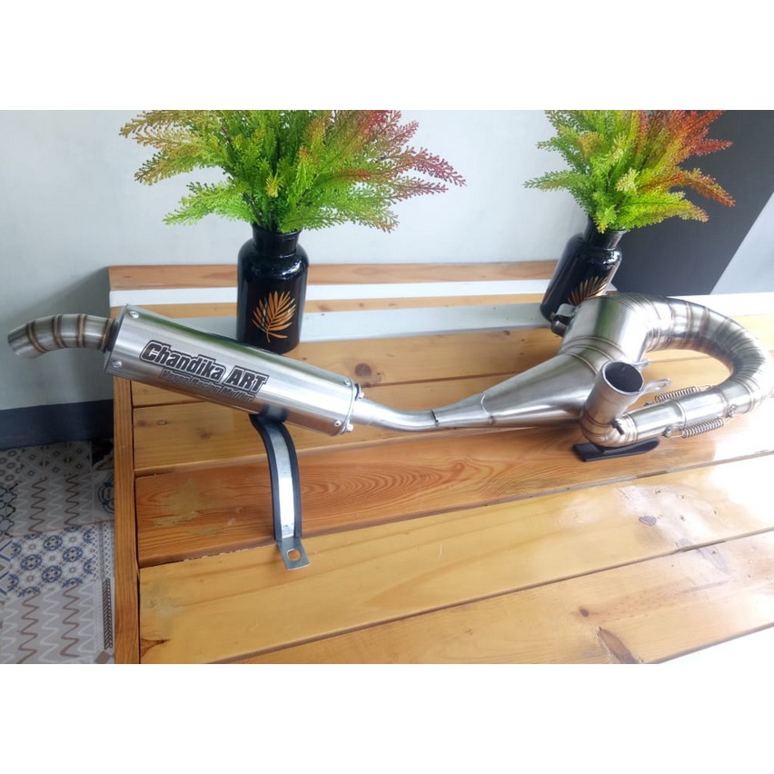 Knalpot vespa Stainless Buang Kanan Bisa Request Merk Sendiri