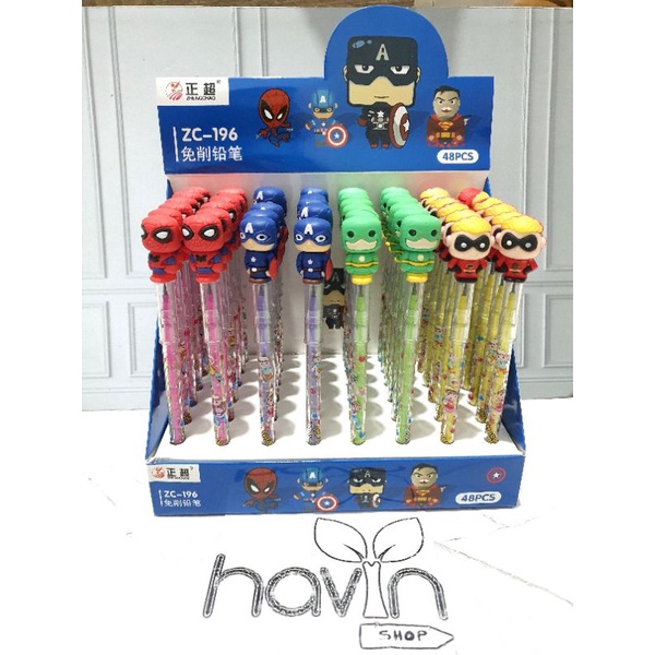 (4pcs) pensil lantu/lantu bensia/pensil cabut lucu/pensil bongkar pasang-SUPERHERO HIJAU