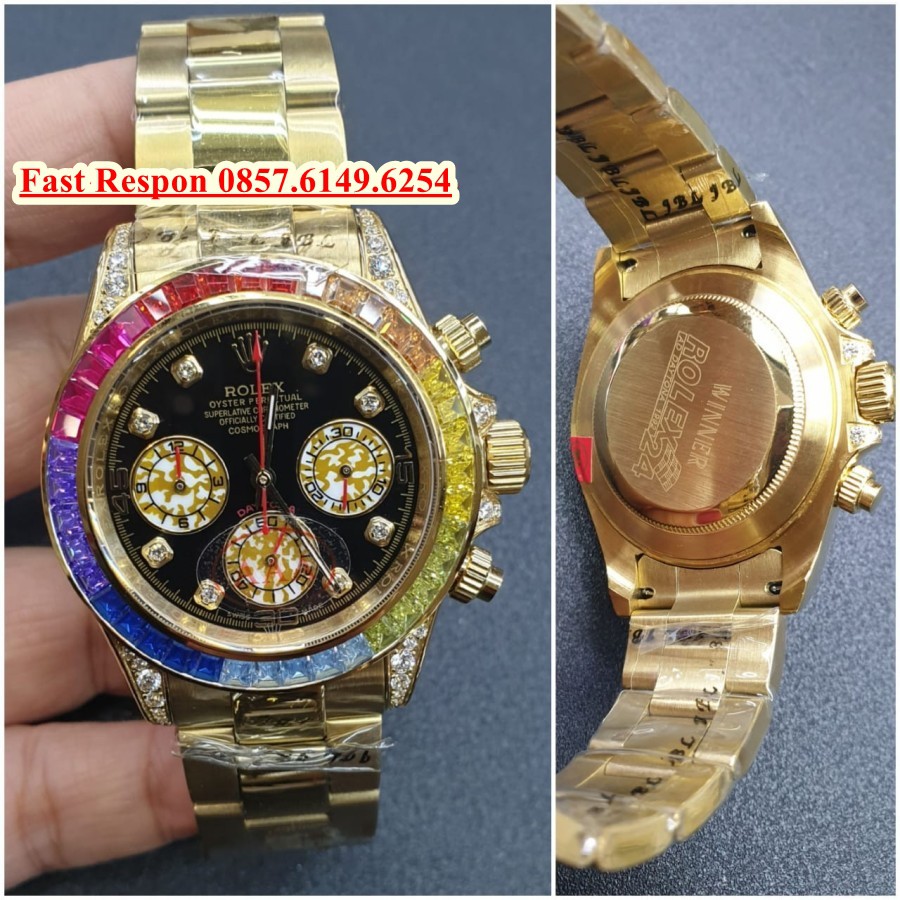 Flash Sale Jam Tangan Rolex Daytona Rainbow Gold Garansi 1th