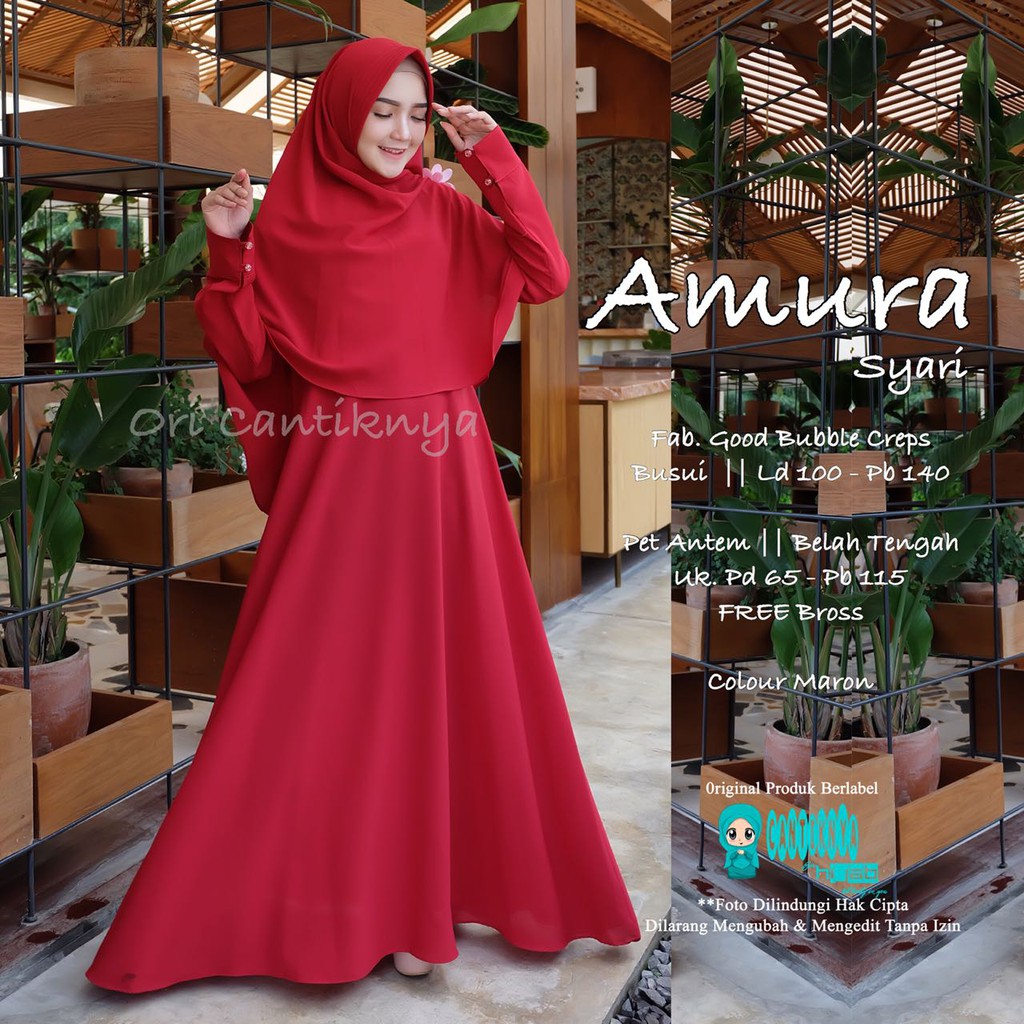 AMURA SYARI RED ALLSIZE 100 /140 Gamis Bubble Busui Seragam Murah Cantik Asli Original Umroh CTY